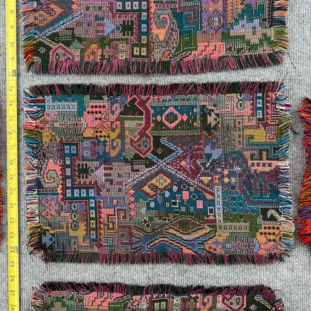 Vintage Woven Tapestry Druze Set of 5 Geometric Abstract Fringed Multi-Color